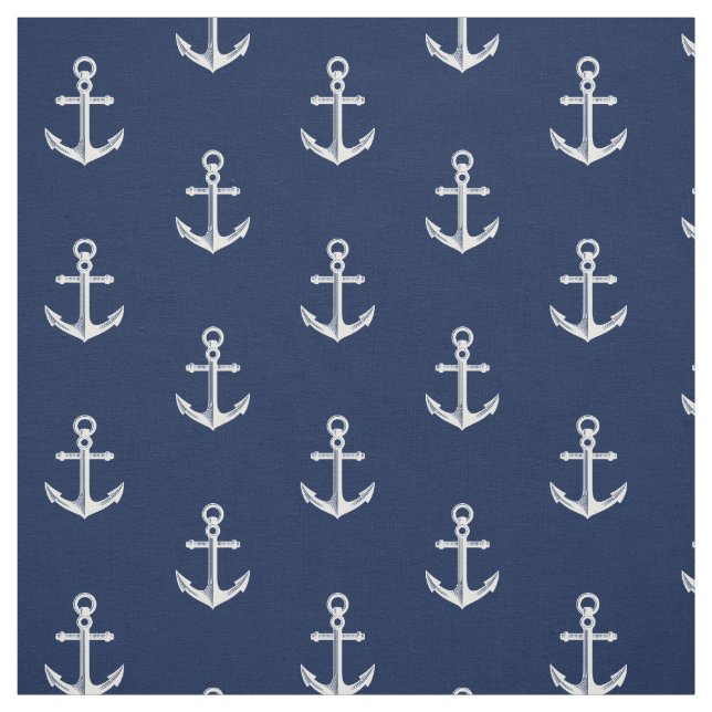 Tissu Blanc nautique de marine de motif d'Ancre (Échantillon)
