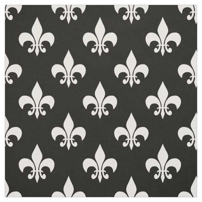 Tissu Blanc noir Fleur de lis Textile (Échantillon)