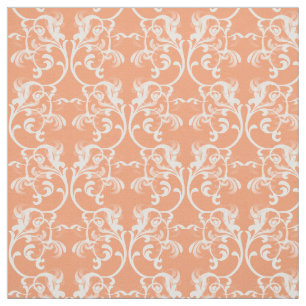 Tissu Blanc Orange Parisien Damask Fabric