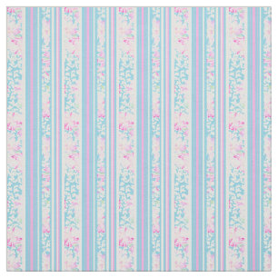 Tissu Blanc rose de bleu de ciel de rayures florales de