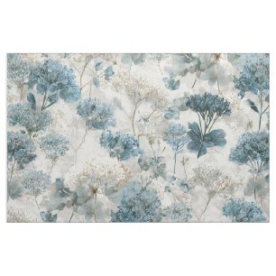 Tissu Blanc Rustique Bleu Botanique Pastel Vintage Flora