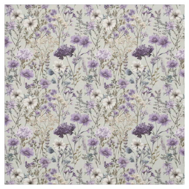 Tissu Blanc Rustique Fleur Botanique Vintage Floral (Échantillon)