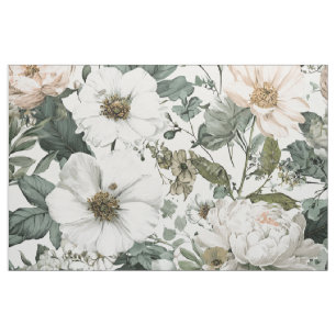 Tissu Blanc Rustique Floral Botanique Vintage Bohème