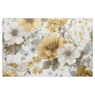 Tissu Blanc Rustique Jaune Botanique Floral Vintage