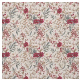 Tissu Blanc Rustique Rouge Botanique Pastel Vintage Flor