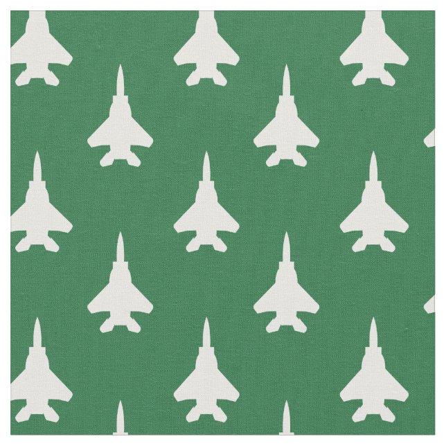 Tissu Blanc sur Green Strike Eagle Fighter Jet Motif (Fermer)
