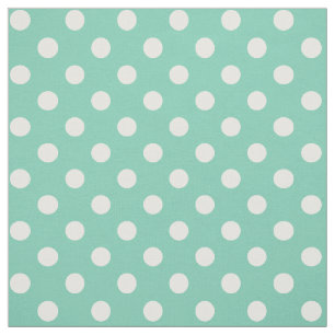 Tissu Blanc sur le point de polka vert turquoise