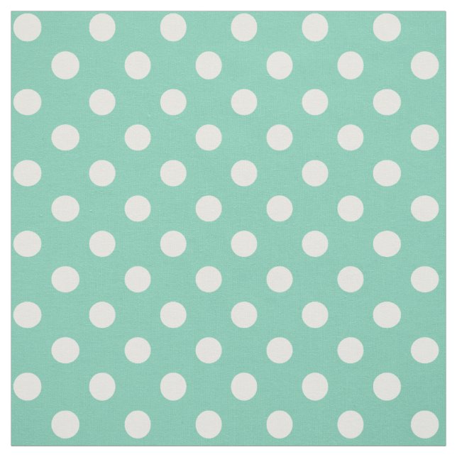 Tissu Blanc sur le point de polka vert turquoise (Échantillon)