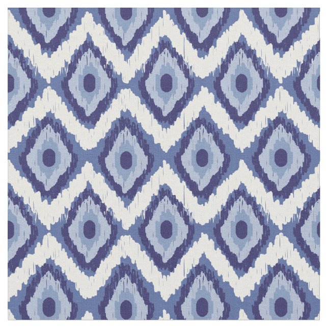 Tissu Blanc tribal Chevron de diamant d'Ikat de bleu (Fermer)