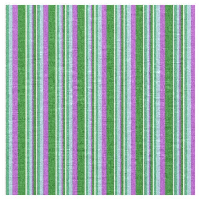 Tissu Blanc, Vert, Bleu clair, Motif à rayures orchidées (Fermer)