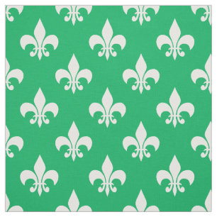 Tissu Blanc vert Fleur de lis Textile