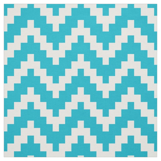 Tissu Blanc Zigzag Ikat et Arrière - plan Turquoise pers (Échantillon)