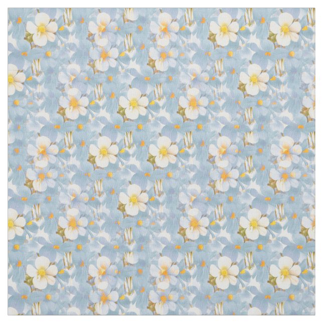 Tissu Blancs & Bleus Fleur Motif Fabric (Échantillon)