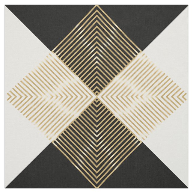 Tissu Blancs d'or géométrique noir moderne (Échantillon)