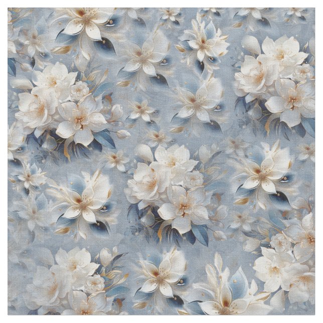 Tissu Blancs et bleu clair Fleurs soies répétées (Fermer)