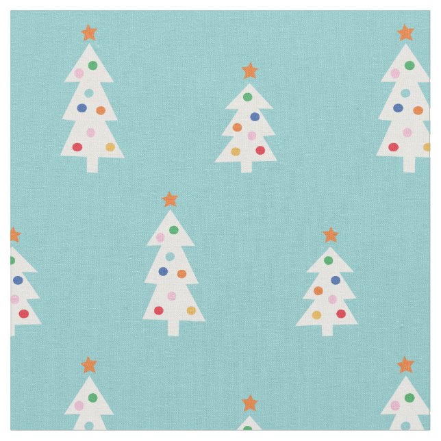Tissu Blancs mignons arbres de Noël sur bleu clair (Fermer)