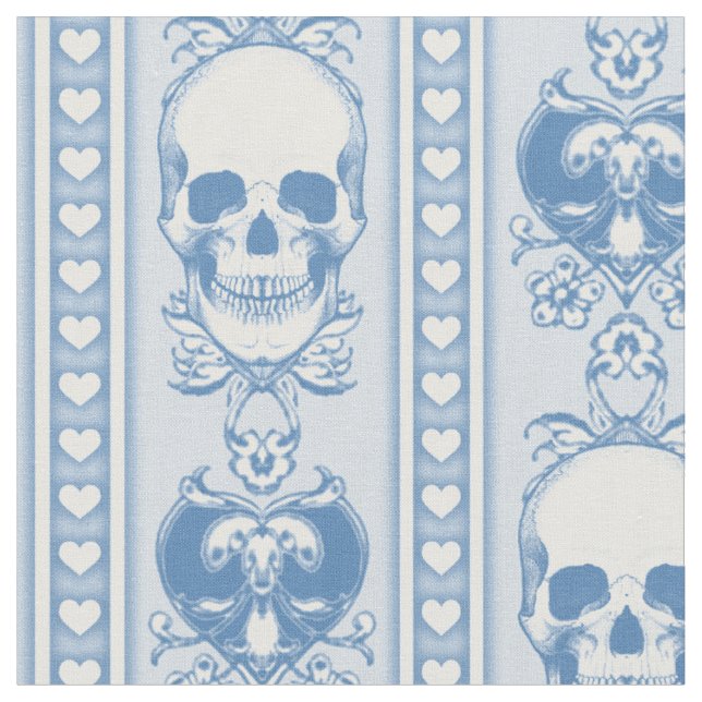 Tissu Bleu à Motif de Crâne Baroque Rayé (Fermer)
