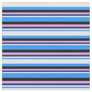 Tissu Bleu, Blanc, Bleu de minuit, Plum & Noir