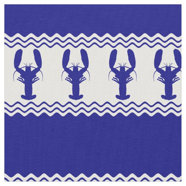 Tissu Bleu Blanc Côtier Homard Grandes (Fermer)