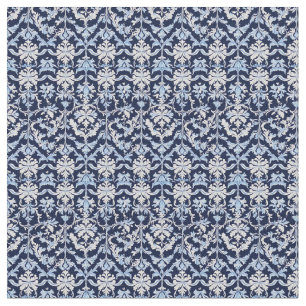 Tissu Bleu blanc et gris Damas William Morris Style
