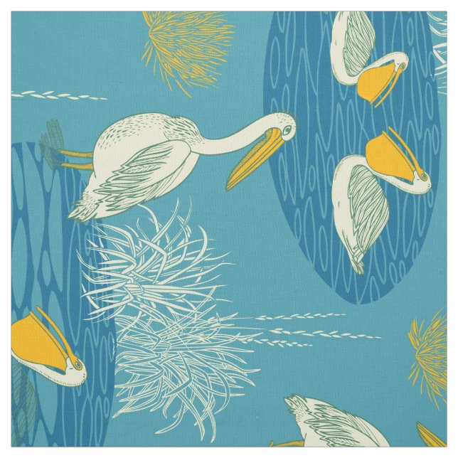 Tissu Bleu Blanc & Jaune Tons mignons Oiseaux Motif (Échantillon)