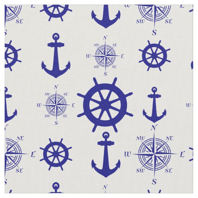 Tissu Bleu Blanc Nautique Bateau Côtier (Fermer)