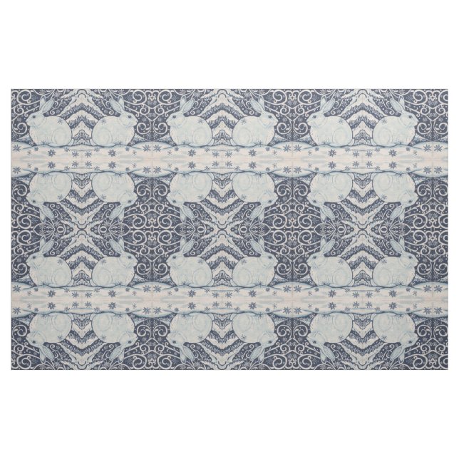 Tissu Bleu Blanc Rabbit Designer Fabric hiver Noël (Fat Quarter)