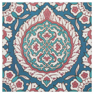 Tissu Bleu blanc rouge Turquoise Oriental Azulejo Motif