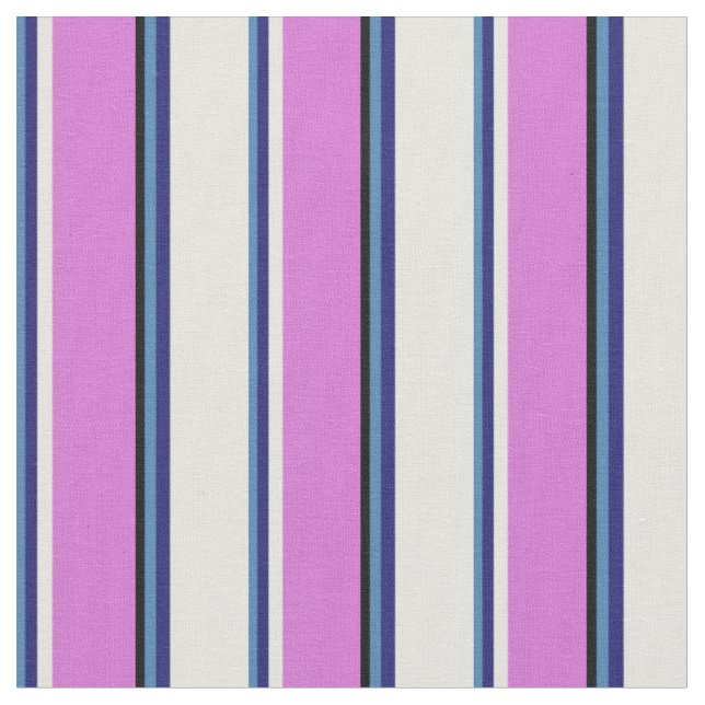 Tissu Bleu, Bleu de minuit, Beige, Orchidée & Lignes noi (Fermer)