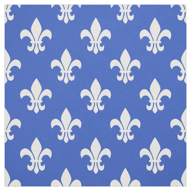 Tissu Bleu Cérulean, Fleur De Lis Blanc Motif (Échantillon)