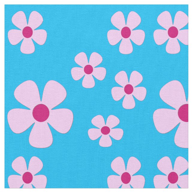 Tissu bleu ciel avec fleurs roses (Fermer)