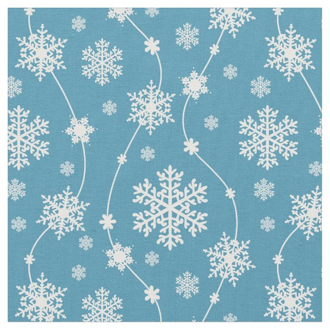 Tissu Bleu ciel clair Hiver blanc Motif Flocon de neige (Fermer)