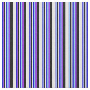 Tissu Bleu, Ciel clair, Violet, Noir & Crème