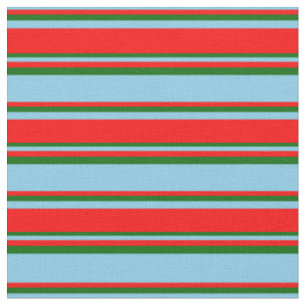 Tissu Bleu ciel, rouge et vert foncé