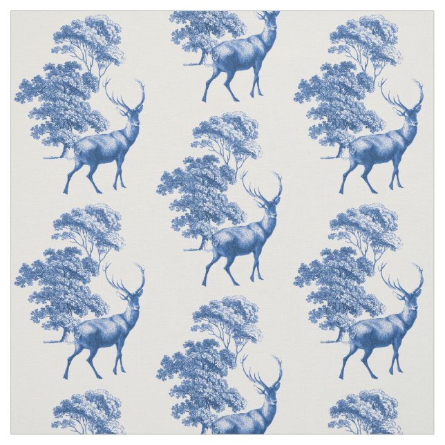 Tissu Bleu classique Campagne Cerf de Toile en Forêt (Échantillon)