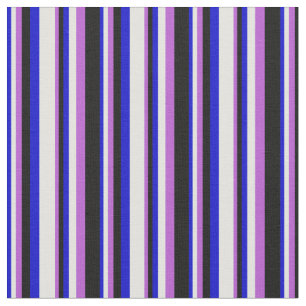 Tissu Bleu, Cyan clair, Orchidée et bandes noires