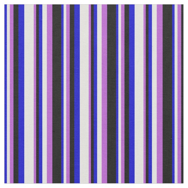 Tissu Bleu, Cyan clair, Orchidée et bandes noires (Fermer)