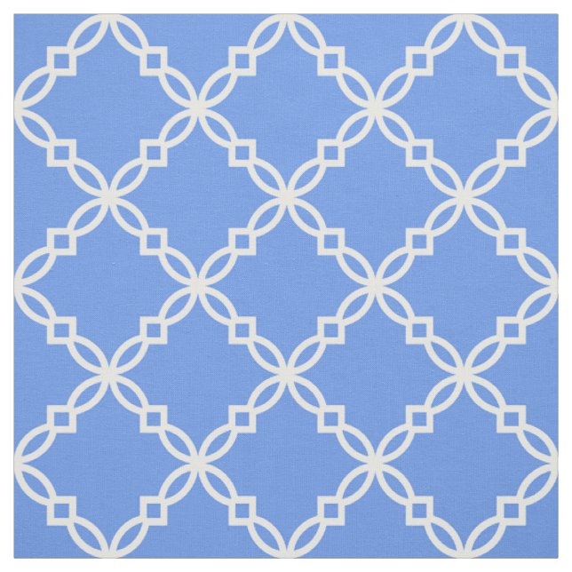 Tissu Bleu de Cornouailles, Blanc Fantastique Quatrefoil (Échantillon)