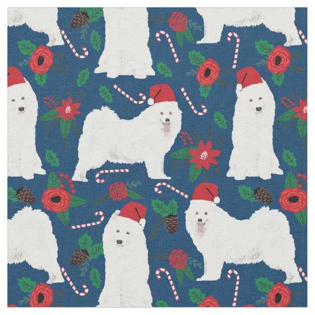 Tissu Bleu de la marine florale de Noël (Fermer)