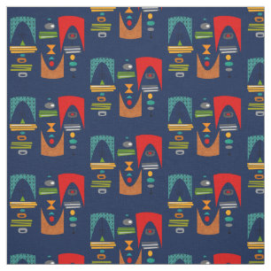 Tissu Bleu de la marine Tiki Tok moderne du milieu du si