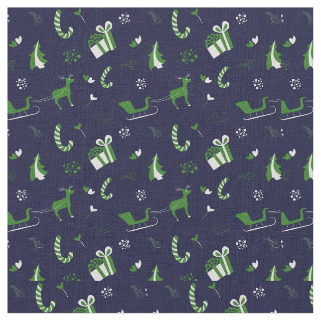 Tissu Bleu de minuit avec renne vert et sangle caché (Fermer)