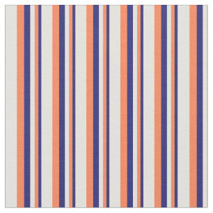 Tissu Bleu de minuit, corail et Motif jaune clair