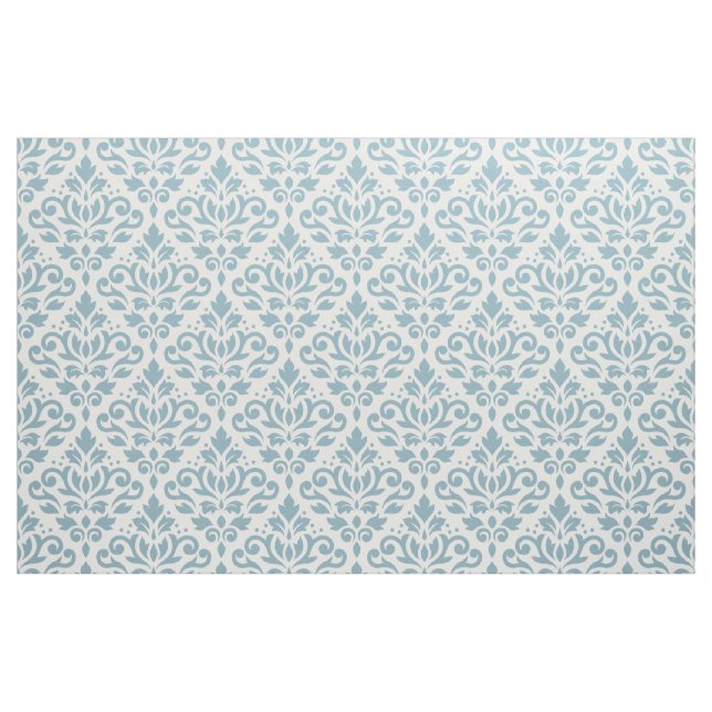 Tissu Bleu de motif de damassé de rouleau sur la crème (Yard)