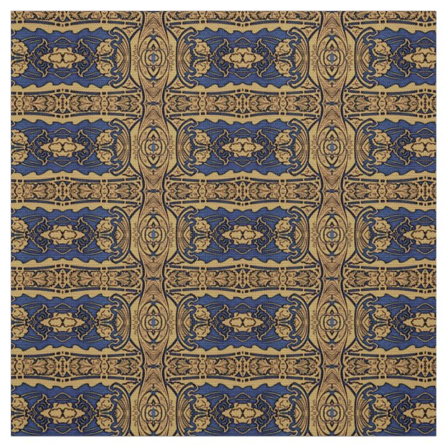Tissu bleu de motif de Nouveau d'art d'or (Échantillon)
