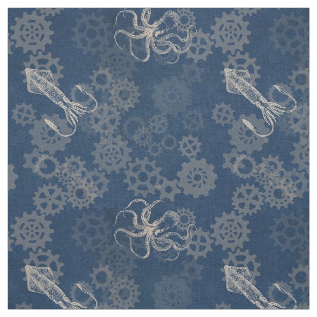 Tissu bleu de poulpe de Steampunk (Échantillon)