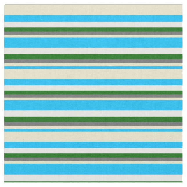 Tissu Bleu du ciel profond, Gray, Vert & Blanc (Fermer)