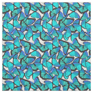 Tissu Bleu et blanc de papillon morpho à motif