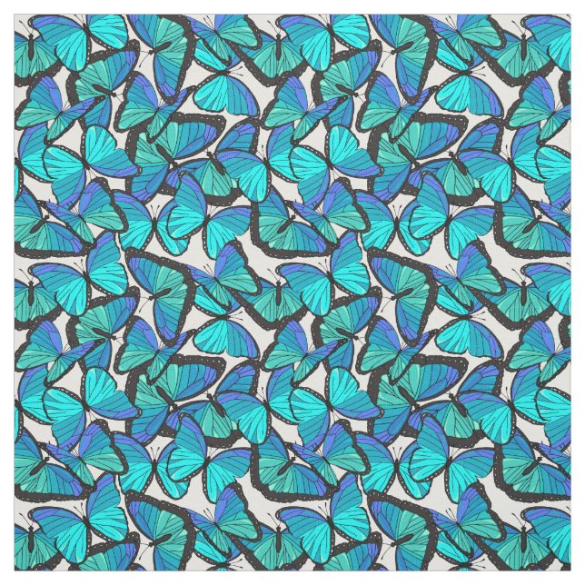 Tissu Bleu et blanc de papillon morpho à motif (Échantillon)