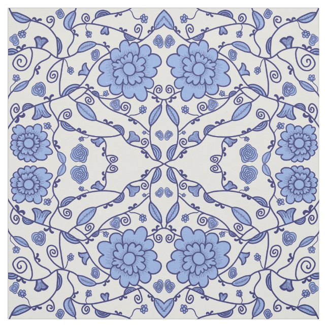 Tissu bleu et blanc fleuri (Échantillon)