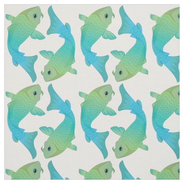 Tissu bleu et vert de poissons de Koi de Poissons (Échantillon)
